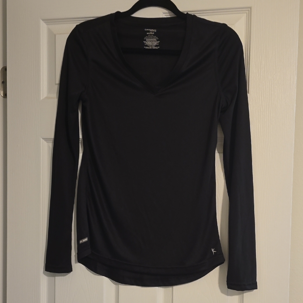 Danskin Now Black Long Sleeve V-Neck Tee
